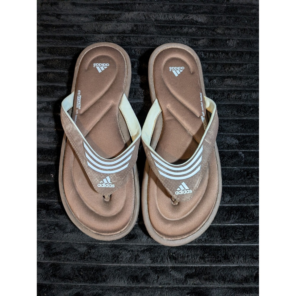 Adidas FitFOAM Brown White Athletic Flip Flop Thong Sandals Mens 7 Womens 8.5